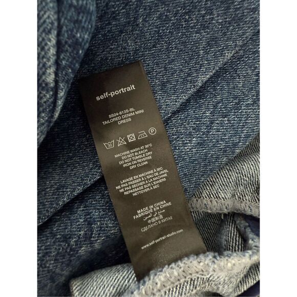 NWT SELF-PORTRAIT Pleated Denim Mini Top Skirt Set Size 6 - Picture 11 of 12